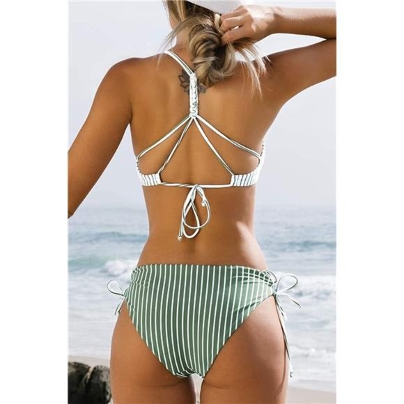 Women's 2 Piece Bikini Set Back Braided Straps with Reversible Bottom - Picture 4 of 6